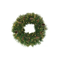 Pre-Lit Yorkville Pine Artificial Christmas Wreath - 24" - Clear Lights