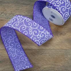 Purple and White Swirl Wired Spring Craft Ribbon 2.5" x 10 Yards