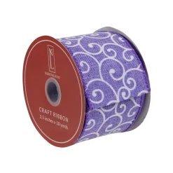 Purple and White Swirl Wired Spring Craft Ribbon 2.5