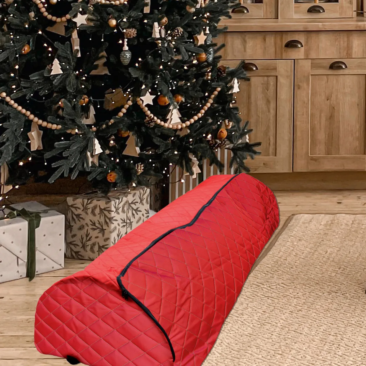 Quilted Rolling Artificial Christmas Tree Storage Bag For Trees Up to 9ft