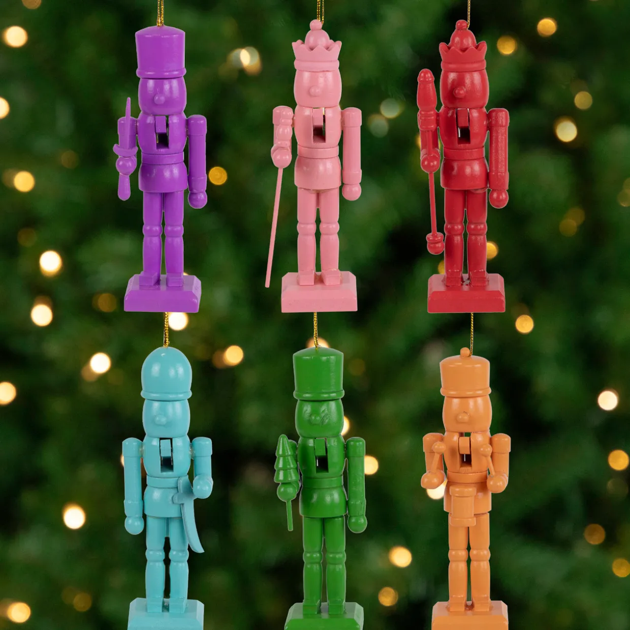 Rainbow Nutcracker Wooden Christmas Ornaments - 5" - Multicolor - Set of 5
