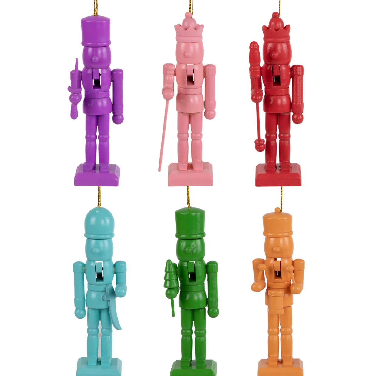 Rainbow Nutcracker Wooden Christmas Ornaments - 5" - Multicolor - Set of 5