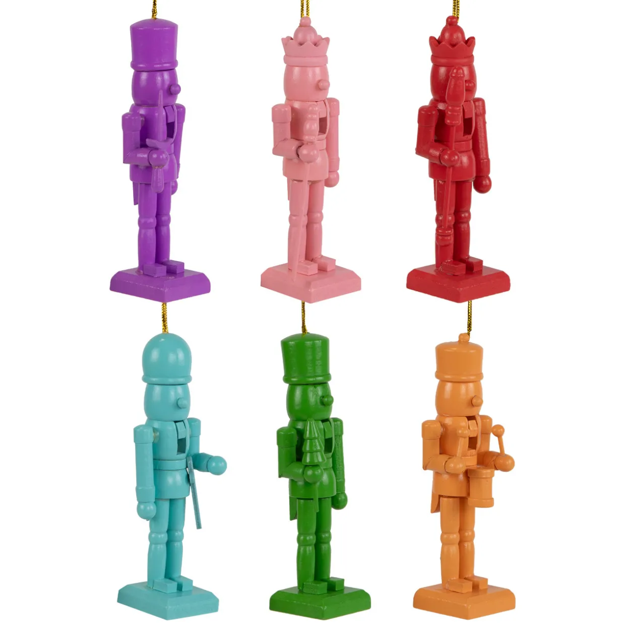 Rainbow Nutcracker Wooden Christmas Ornaments - 5" - Multicolor - Set of 5