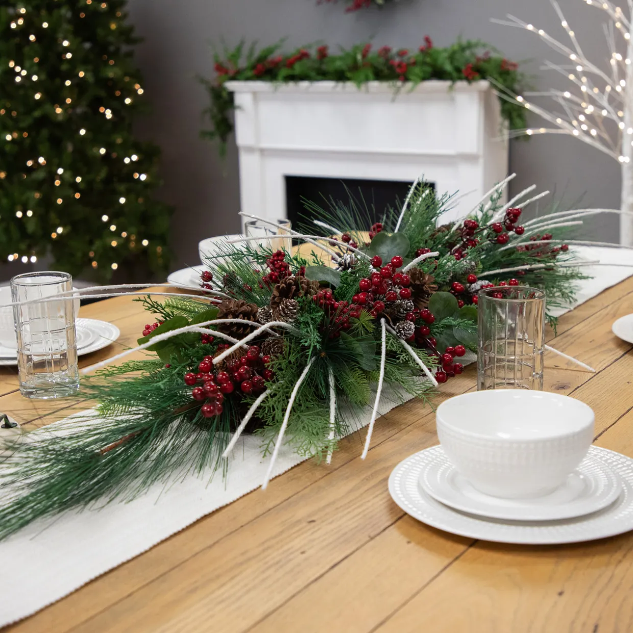 Real Touch™ Berries and Birch Twigs Artificial Pine Christmas Swag - 62" - Unlit