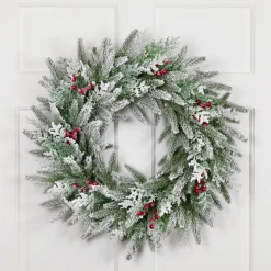 Real Touchâ„¢? Flocked Wind River Fir with Berries Artificial Christmas Wreath - 24" - Unlit