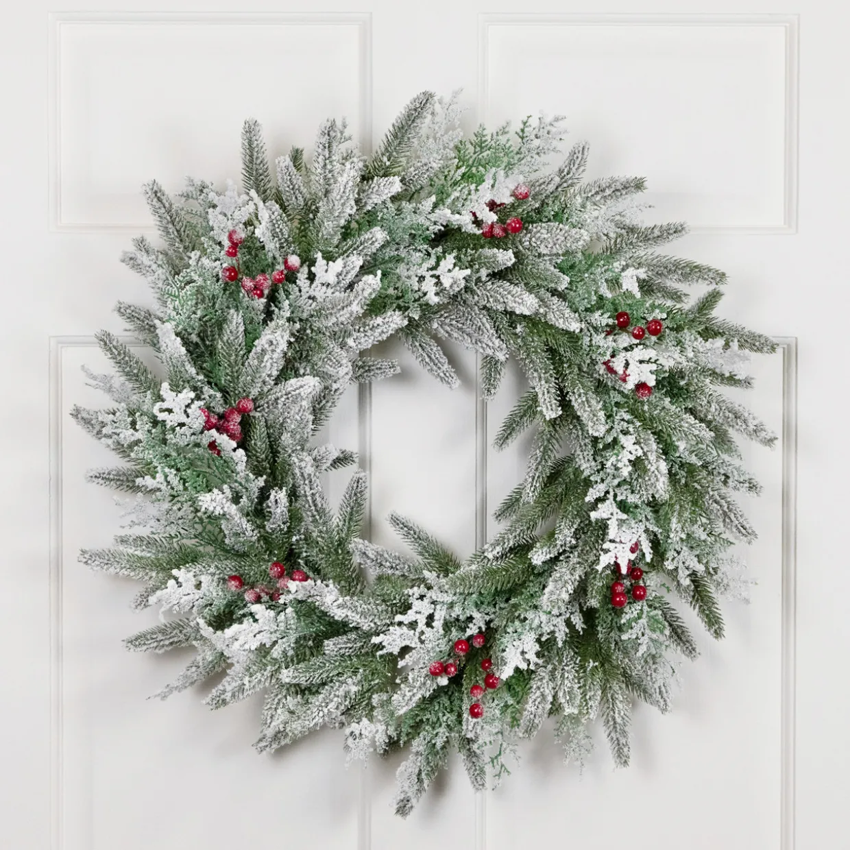 Real Touch™? Flocked Wind River Fir with Berries Artificial Christmas Wreath - 24" - Unlit