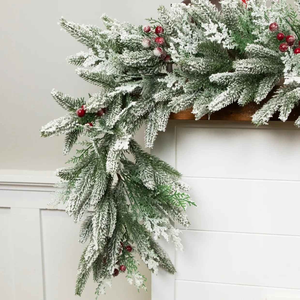Real Touch™? Flocked Wind River Fir with Berries Artificial Christmas Garland - 7' x 12" - Unlit