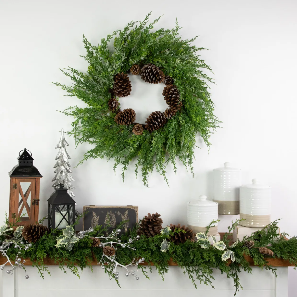 Real Touch™? Frosted Cedar and Pinecone Artificial Christmas Wreath - 26" - Unlit