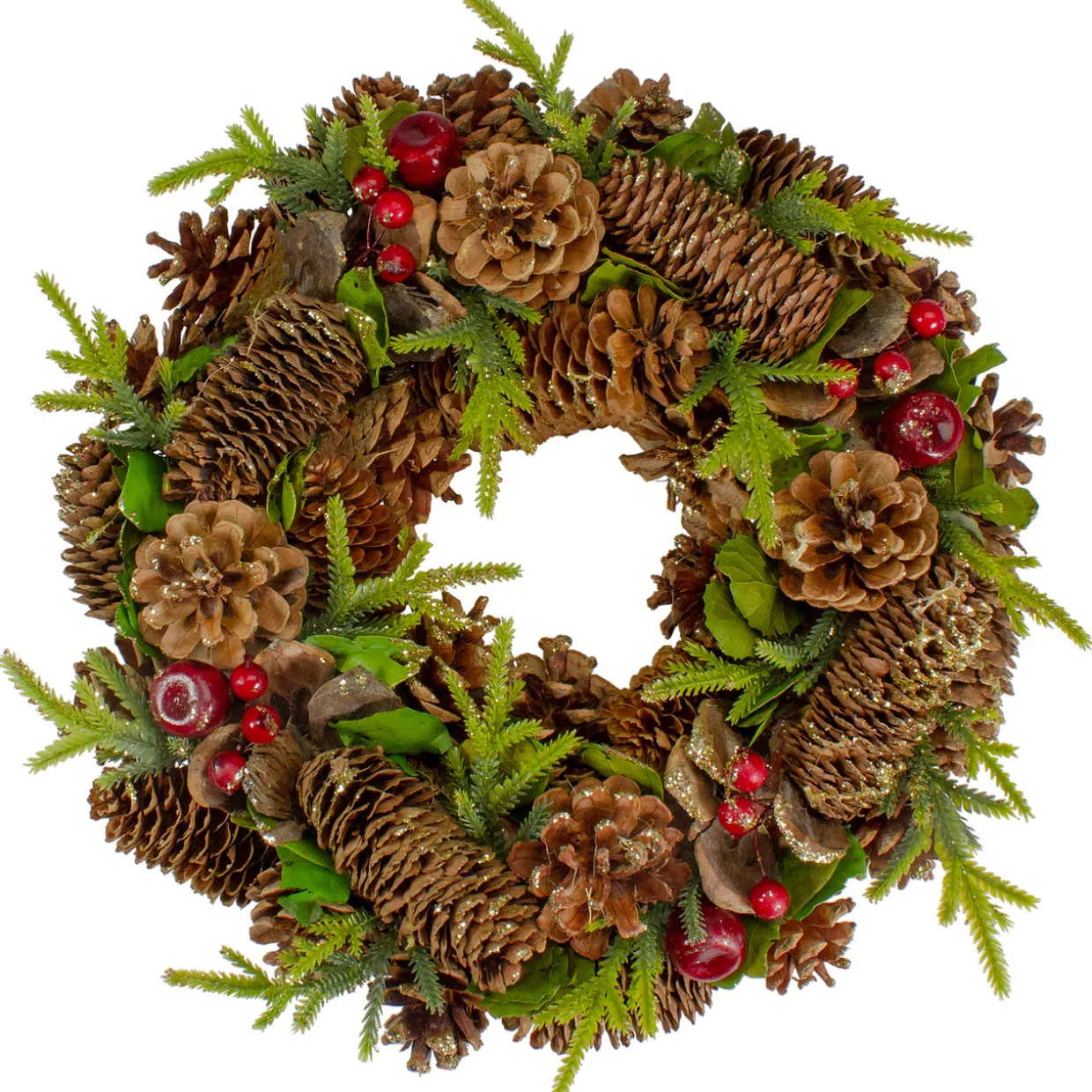 Real Touch™? Glittered Pine and Pinecone Artificial Christmas Wreath - 13" - Unlit