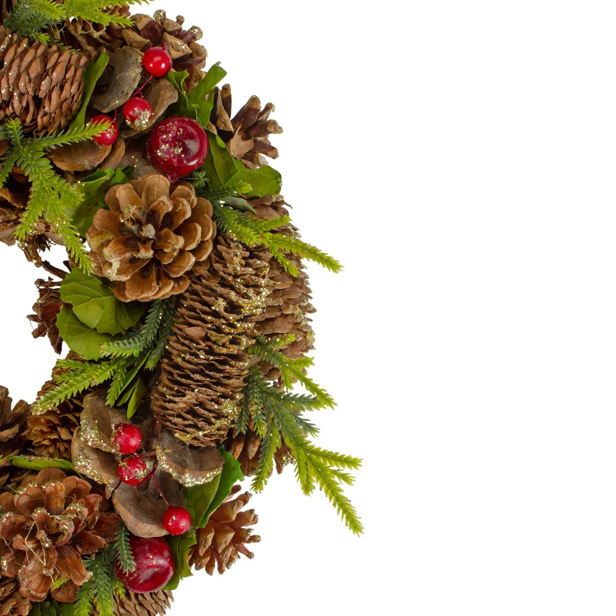 Real Touch™? Glittered Pine and Pinecone Artificial Christmas Wreath - 13" - Unlit