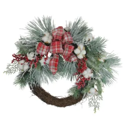 Real Touchâ„¢? Iced Mixed Pine and Holly Berry Artificial Christmas Wreath - 24" - Unlit