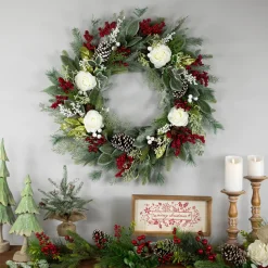Real Touch™? Mixed Foliage and Roses Artificial Christmas Wreath 30