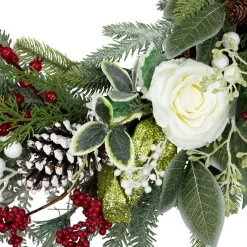Real Touch™? Mixed Foliage and Roses Artificial Christmas Wreath 30