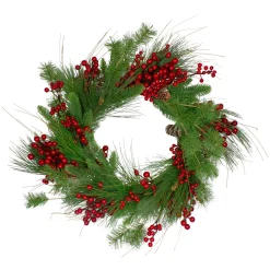 Real Touchâ„¢? Mixed Pine and Berry Artificial Christmas Wreath - 24" - Unlit