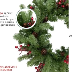 Real Touch™? Noble Fir with Berries Artificial Christmas Wreath - Unlit - 24