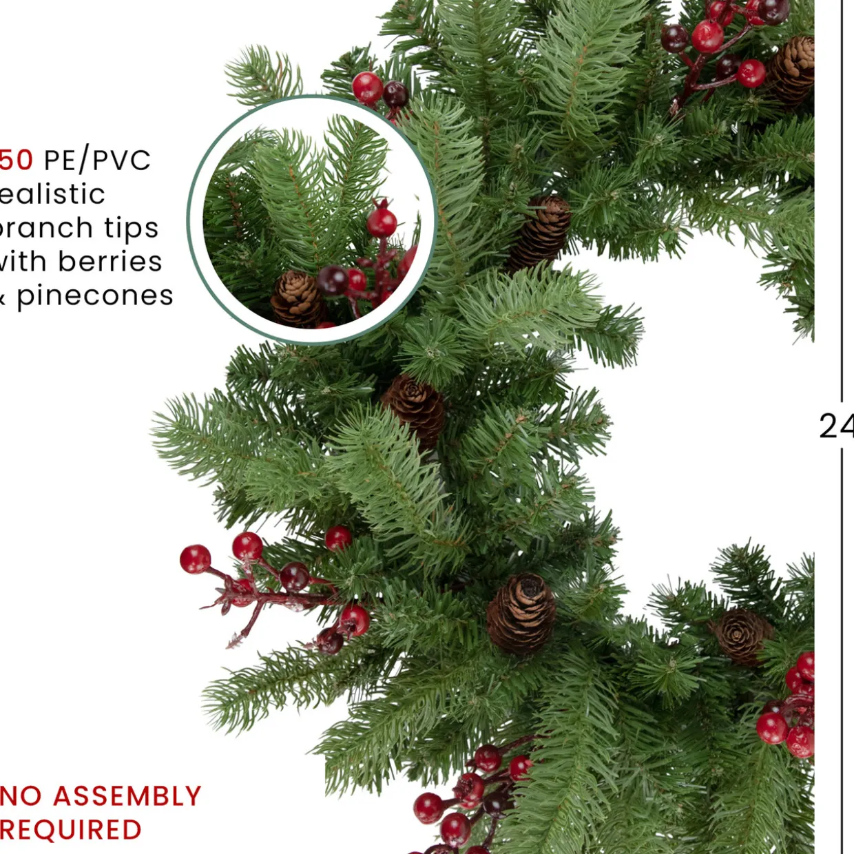 Real Touch™? Noble Fir with Berries Artificial Christmas Wreath - Unlit - 24"