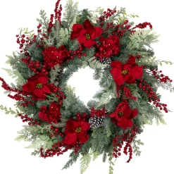 Real Touch™ Poinsettia and Pinecone Artificial Christmas Wreath - 38" - Unlit