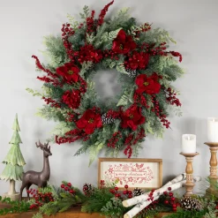 Real Touch™ Poinsettia and Pinecone Artificial Christmas Wreath - 38" - Unlit