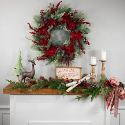 Real Touch™ Poinsettia and Pinecone Artificial Christmas Wreath - 38