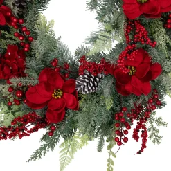 Real Touch™ Poinsettia and Pinecone Artificial Christmas Wreath - 38