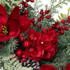 Real Touch™ Poinsettia and Pinecone Artificial Christmas Wreath - 38