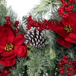 Real Touch™ Poinsettia and Pinecone Artificial Christmas Wreath - 38