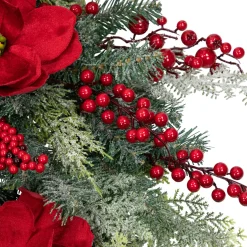 Real Touch™ Poinsettia and Pinecone Artificial Christmas Wreath - 38