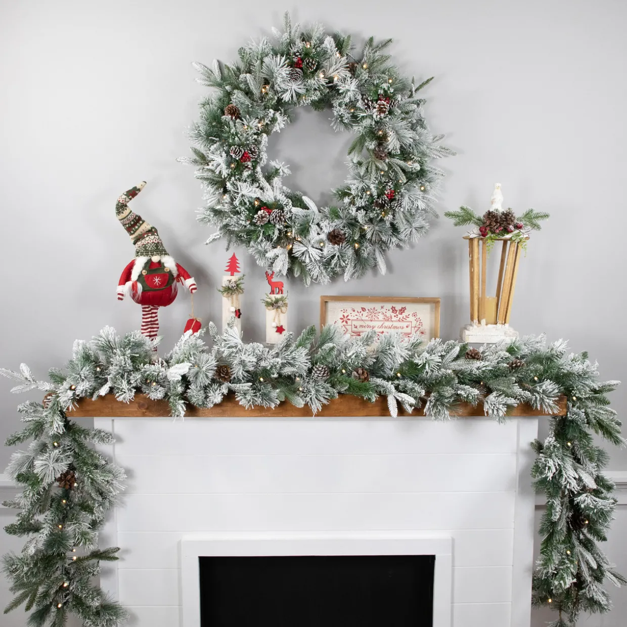 Real Touch™? Pre-Lit Flocked Mixed Rosemary Pine Artificial Christmas Garland - 9' x 14" - Warm White LED Lights