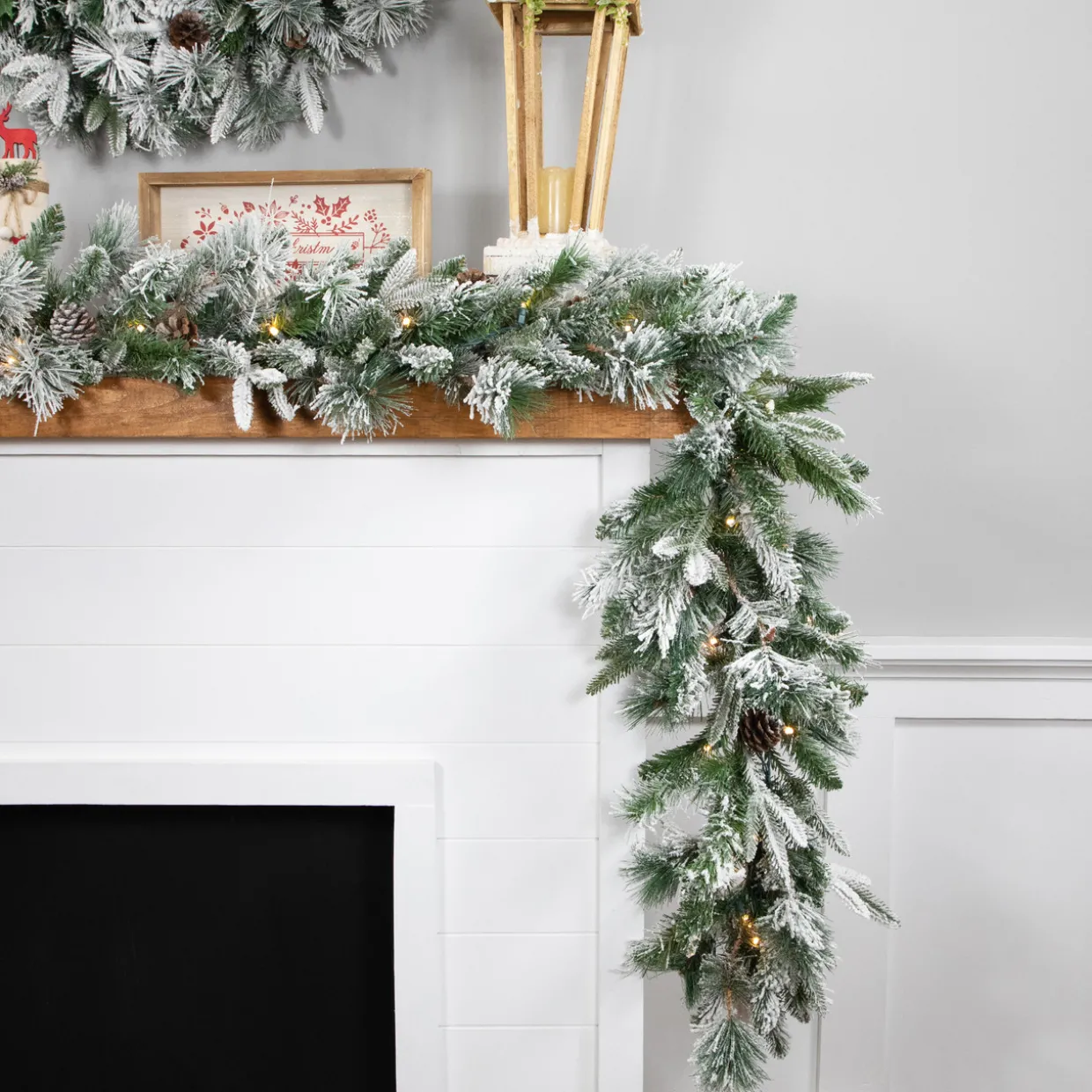 Real Touch™? Pre-Lit Flocked Mixed Rosemary Pine Artificial Christmas Garland - 9' x 14" - Warm White LED Lights