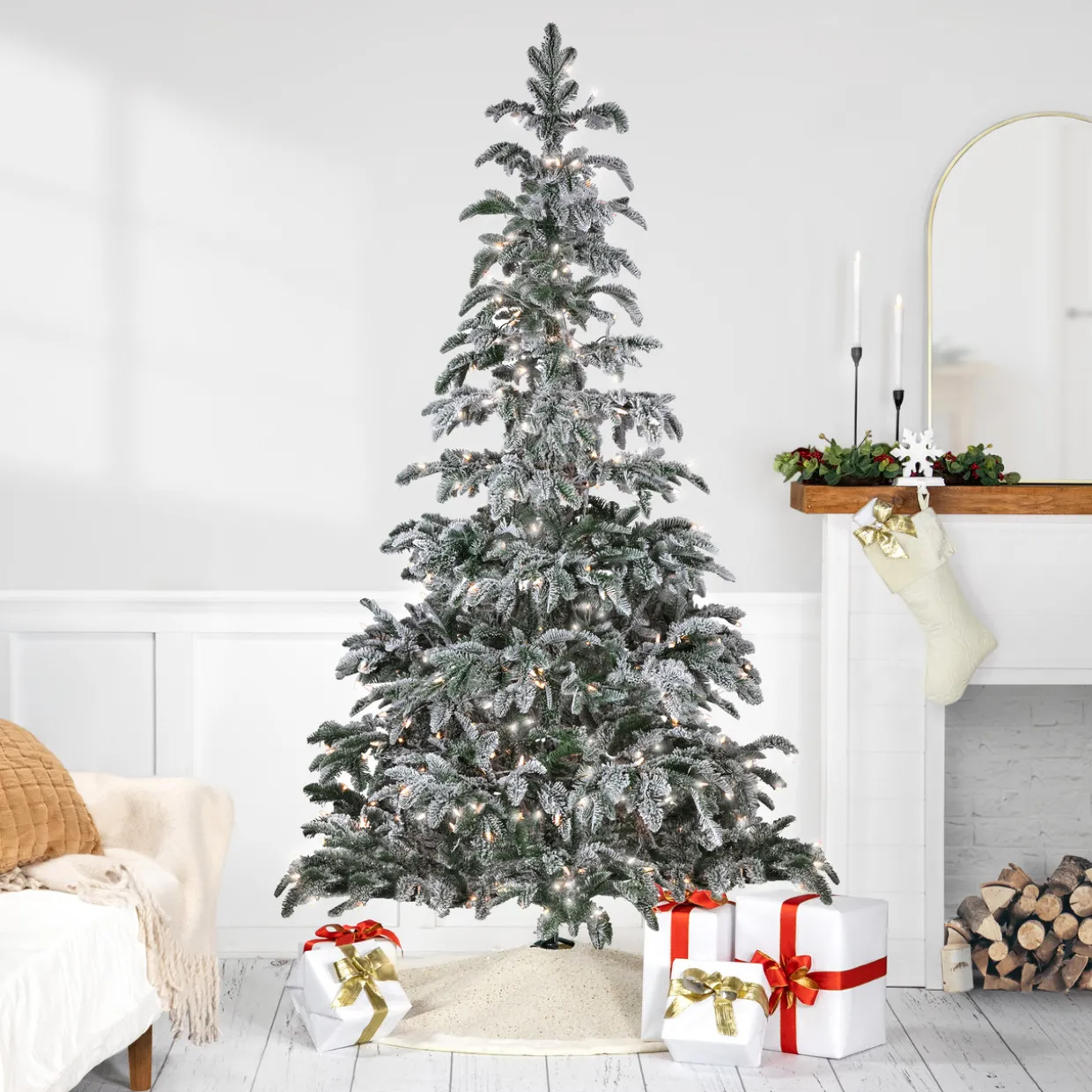 Real Touch™? Pre-Lit Full Flocked Whistler Noble Fir Artificial Christmas Tree - 6.5' - Clear Lights
