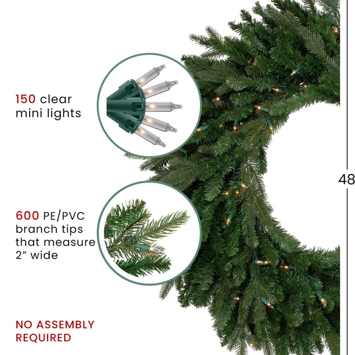 Real Touch™ Pre-Lit Grande Spruce Artificial Christmas Wreath - 48" - Clear Lights