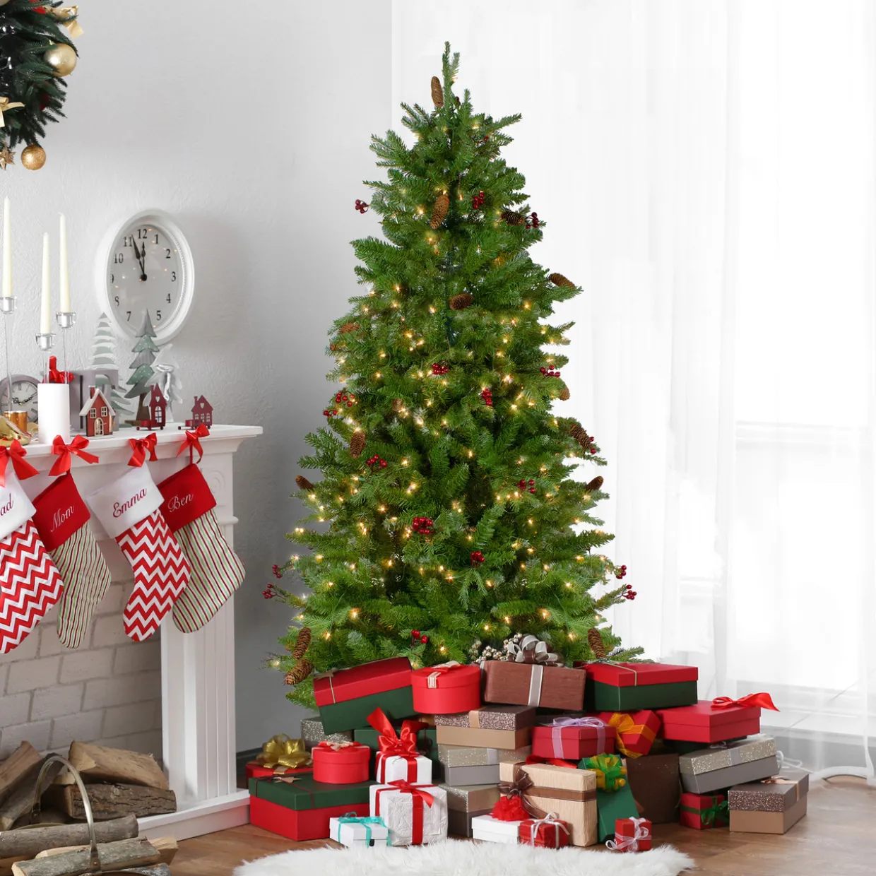 Real Touch™? Pre-Lit Medium Mixed Winter Berry Pine Artificial Christmas Tree - 7.5' - Clear Lights