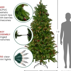 Real Touch™? Pre-Lit Medium Mixed Winter Berry Pine Artificial Christmas Tree - 7.5' - Clear Lights