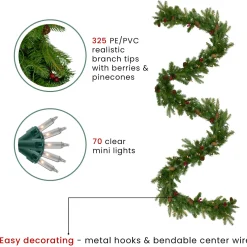 Real Touch™? Pre-Lit Mixed Winter Berry Pine Artificial Christmas Garland - 9' x 12