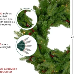 Real Touch™? Pre-Lit Mixed Winter Berry Pine Artificial Christmas Wreath - 24