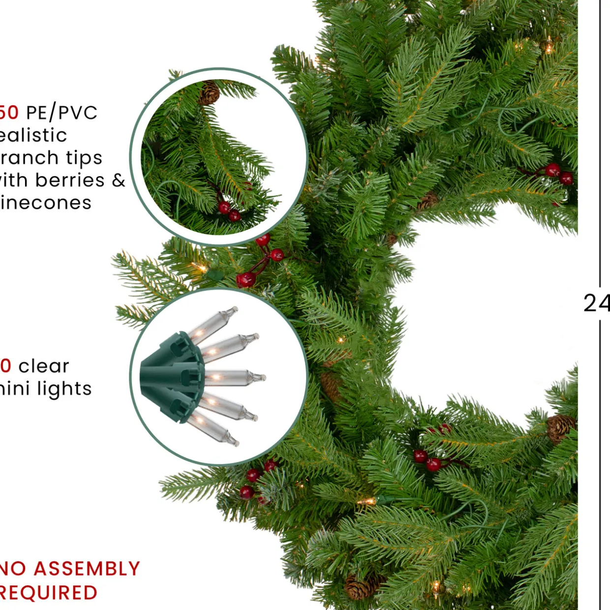 Real Touch™? Pre-Lit Mixed Winter Berry Pine Artificial Christmas Wreath - 24" - Clear Lights