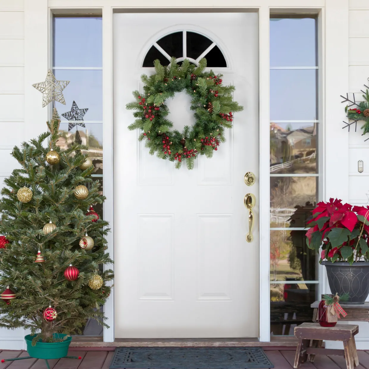 Real Touch™? Pre-lit Noble Fir with Berries Artificial Christmas Wreath - 24" - Clear Lights