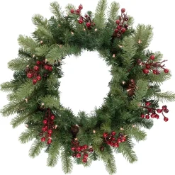 Real Touch™? Pre-lit Noble Fir with Berries Artificial Christmas Wreath - 24" - Clear Lights