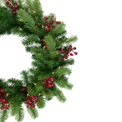 Real Touch™? Pre-lit Noble Fir with Berries Artificial Christmas Wreath - 24