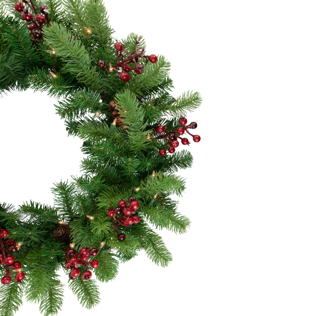 Real Touch™? Pre-lit Noble Fir with Berries Artificial Christmas Wreath - 24" - Clear Lights