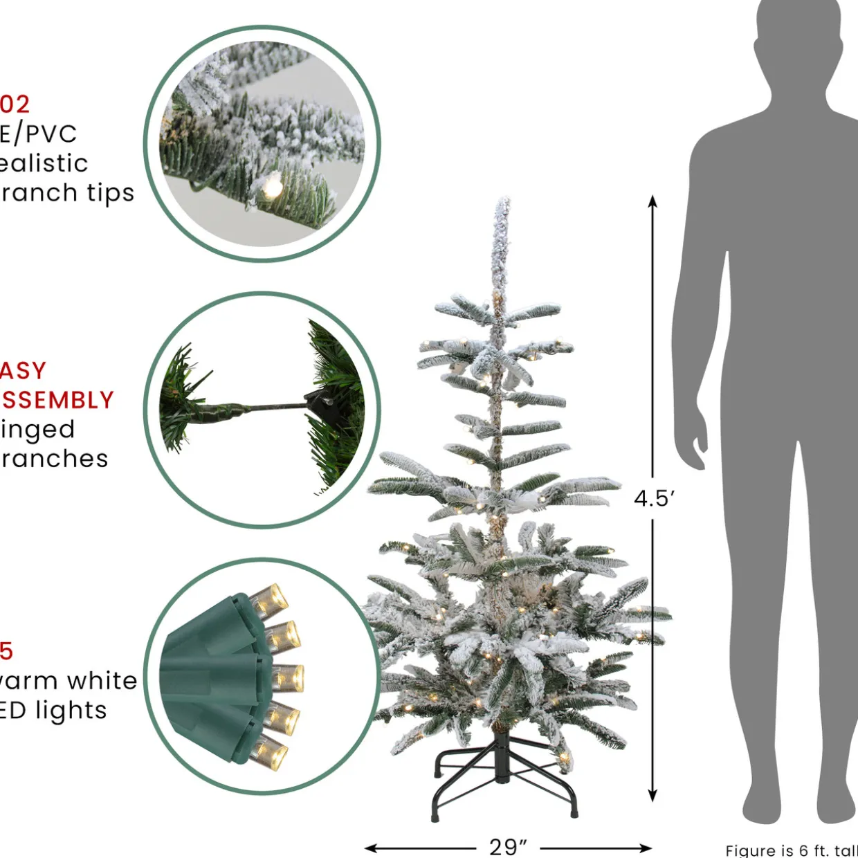 Real Touch™? Pre-Lit Nordmann Fir Flocked Artificial Christmas Tree - 4.5' - Warm Clear LED Lights