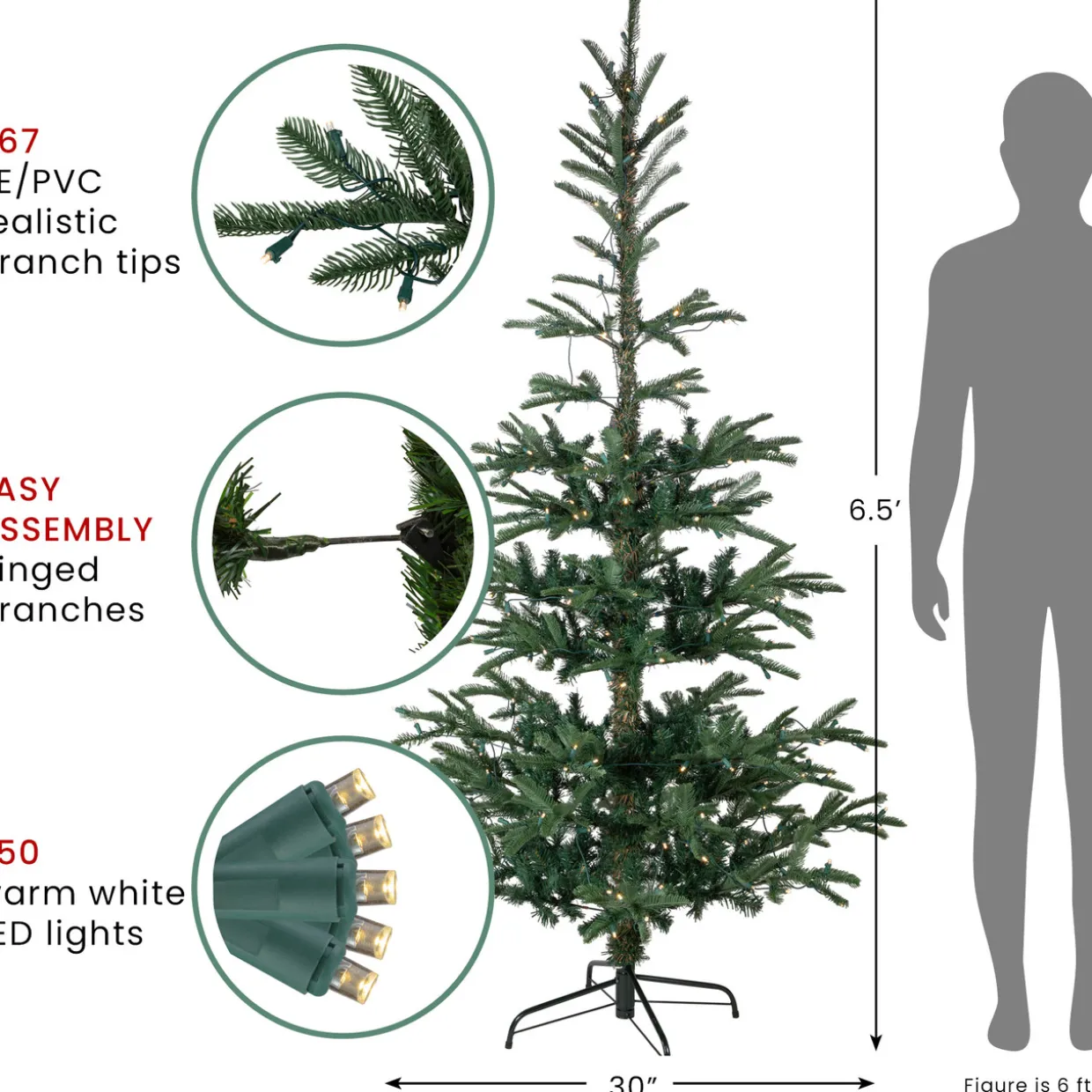 Real Touch™? Pre-Lit Pencil Nordmann Fir Artificial Christmas Tree - 6.5' - Warm Clear LED Lights