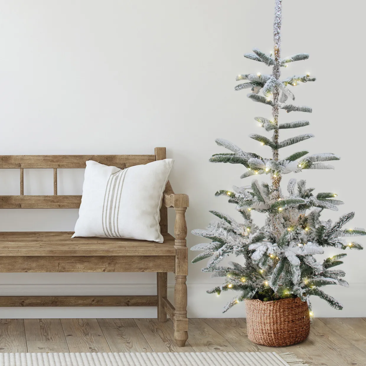 Real Touch™? Pre-Lit Slim Flocked Nordmann Fir Artificial Christmas Tree - 6.5' - Warm Clear LED Lights