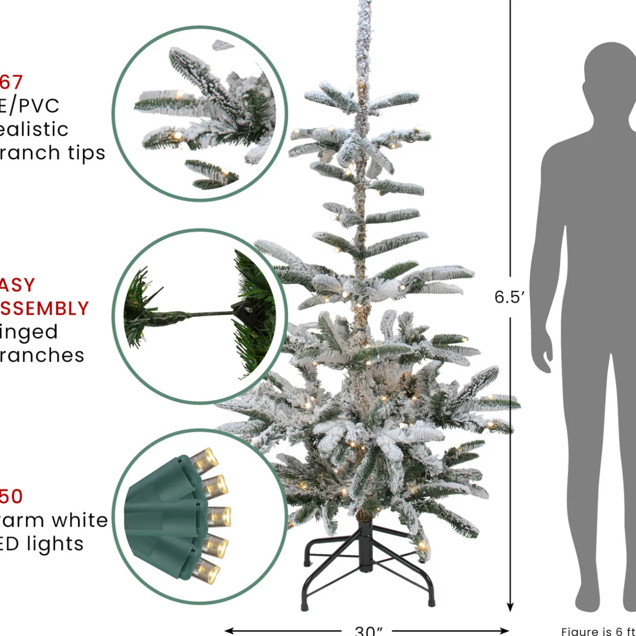 Real Touch™? Pre-Lit Slim Flocked Nordmann Fir Artificial Christmas Tree - 6.5' - Warm Clear LED Lights
