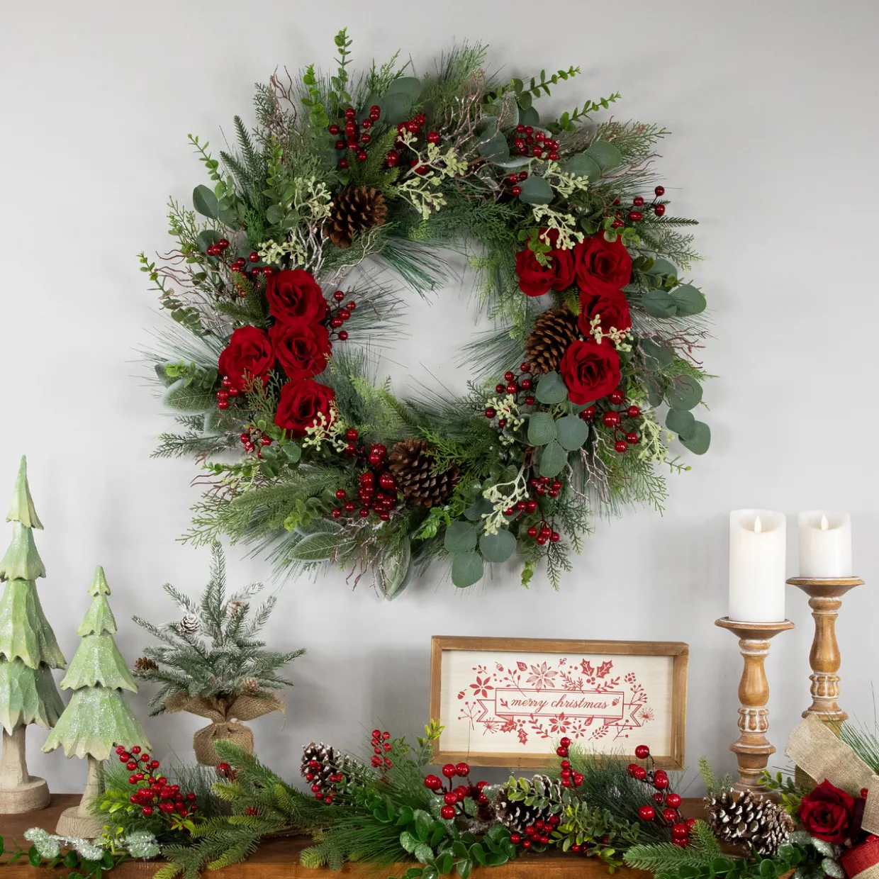 Real Touch™? Roses and Berries Artificial Christmas Wreath - 30" - Unlit