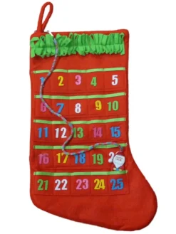 Red Advent Calendar Christmas Stocking with Santa & Embellishments