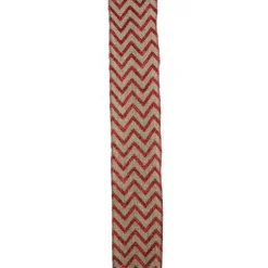Red and Beige Chevron Wired Christmas Craft Ribbon 2.5" x 10 Yards