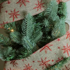 Red and Beige Star Wired Christmas Craft Ribbon 2.5