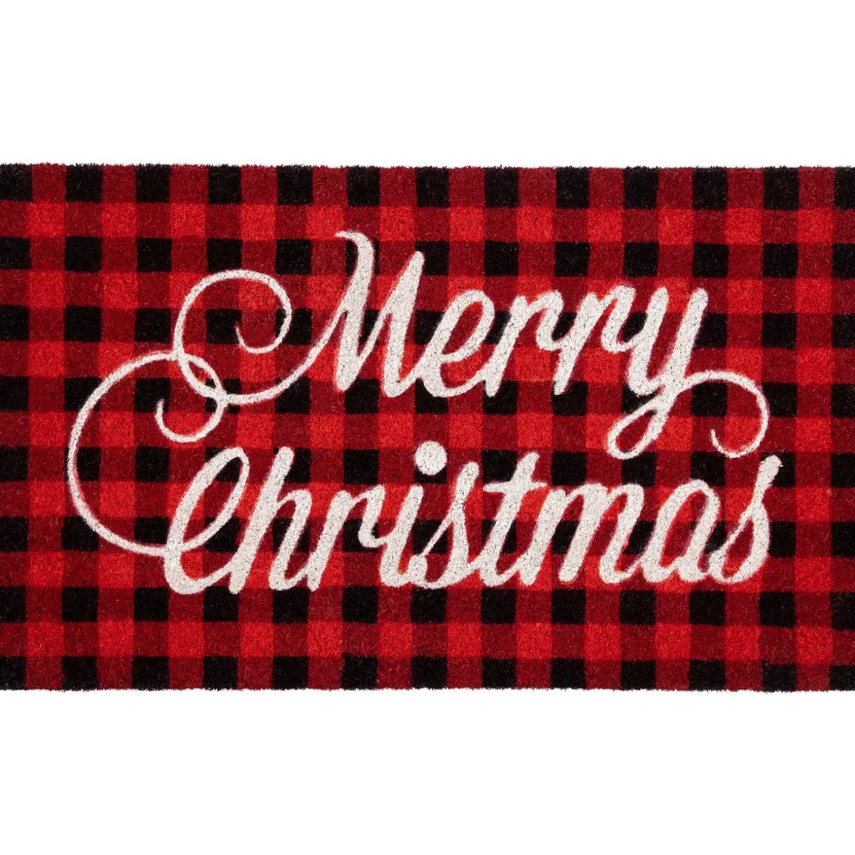 Red and Black Plaid "Merry Christmas" Natural Coir Christmas Outdoor Doormat 18" x 30"