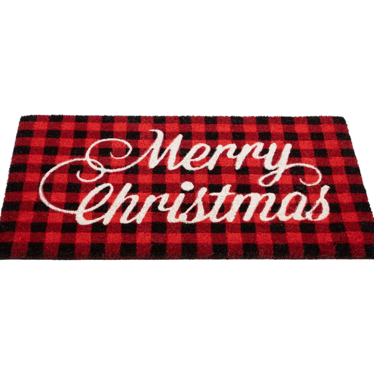 Red and Black Plaid "Merry Christmas" Natural Coir Christmas Outdoor Doormat 18" x 30"